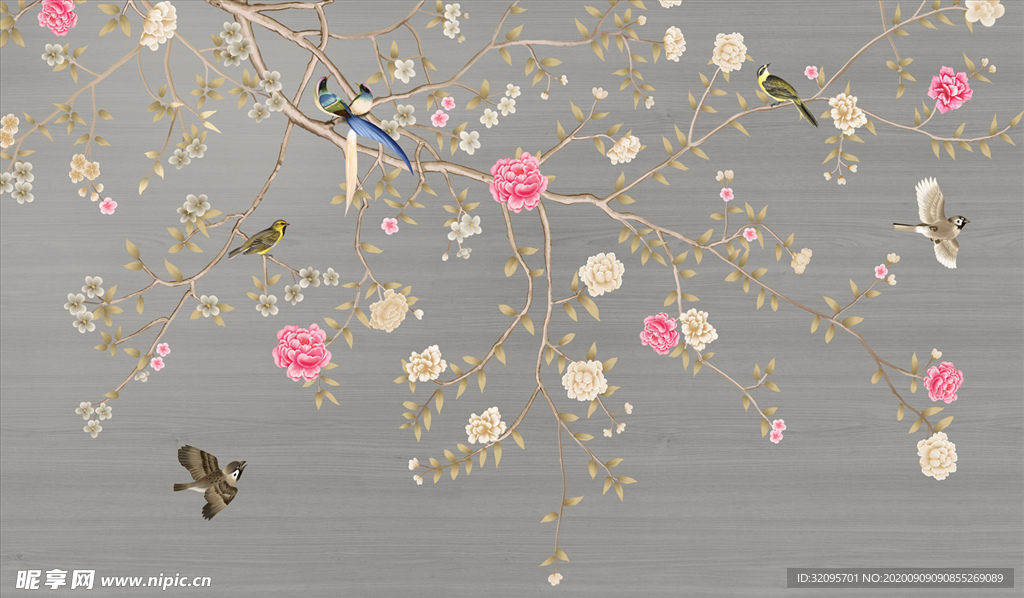 ·花鸟画 手绘花鸟 背景墙