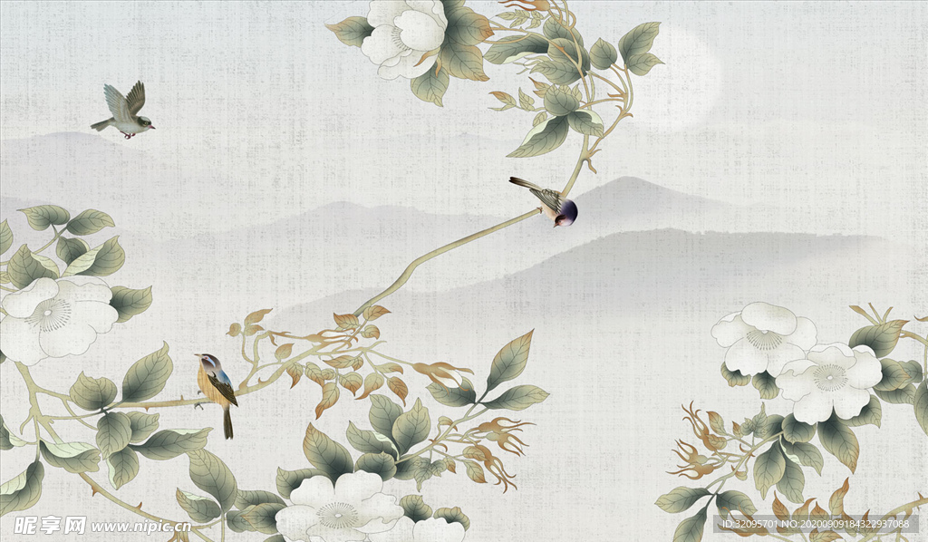 花鸟画背景墙