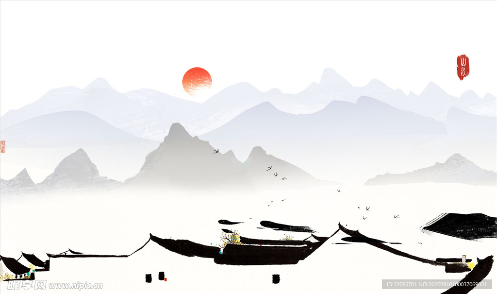 水墨山水背景墙