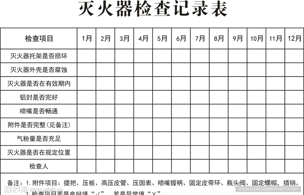 灭火器检查记录表