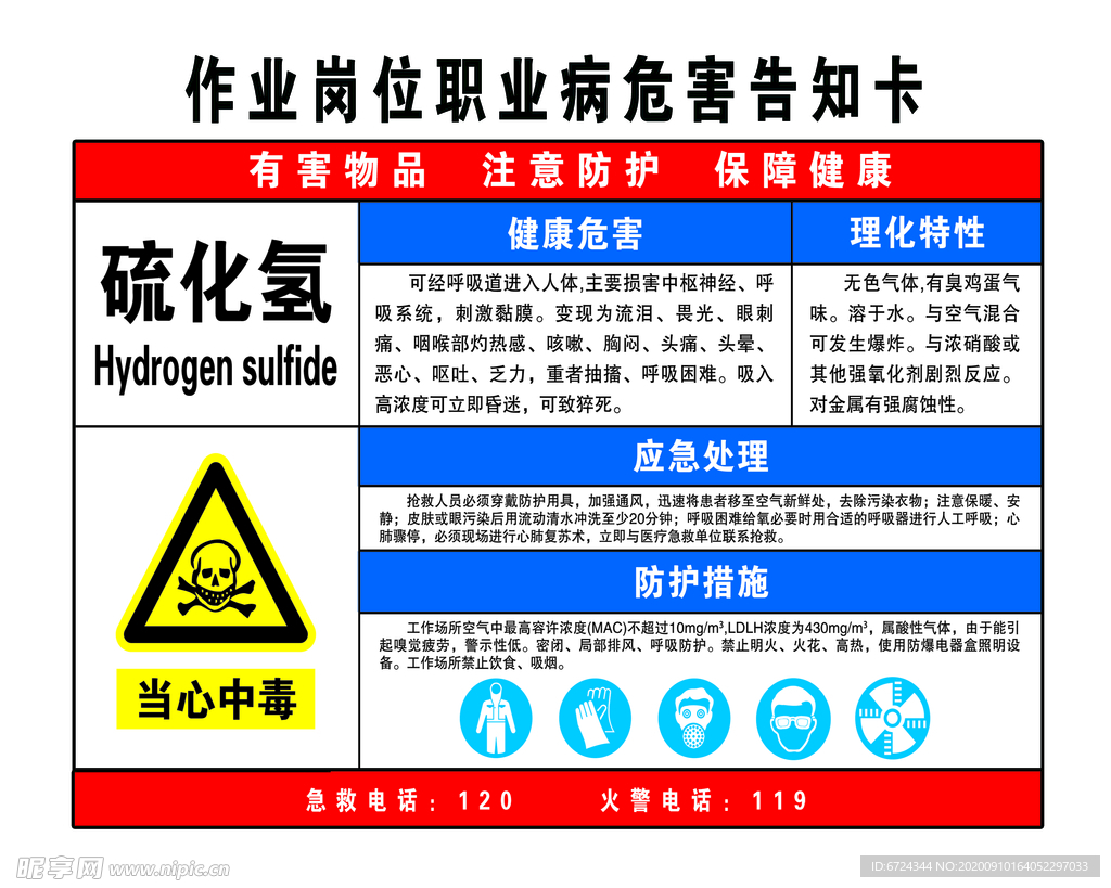 硫化氢职业危害 告知卡 安全标