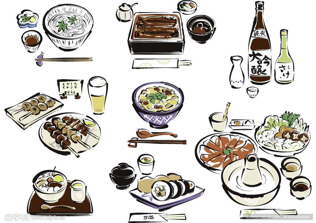 日式料理插画卡通美食墙装饰素材