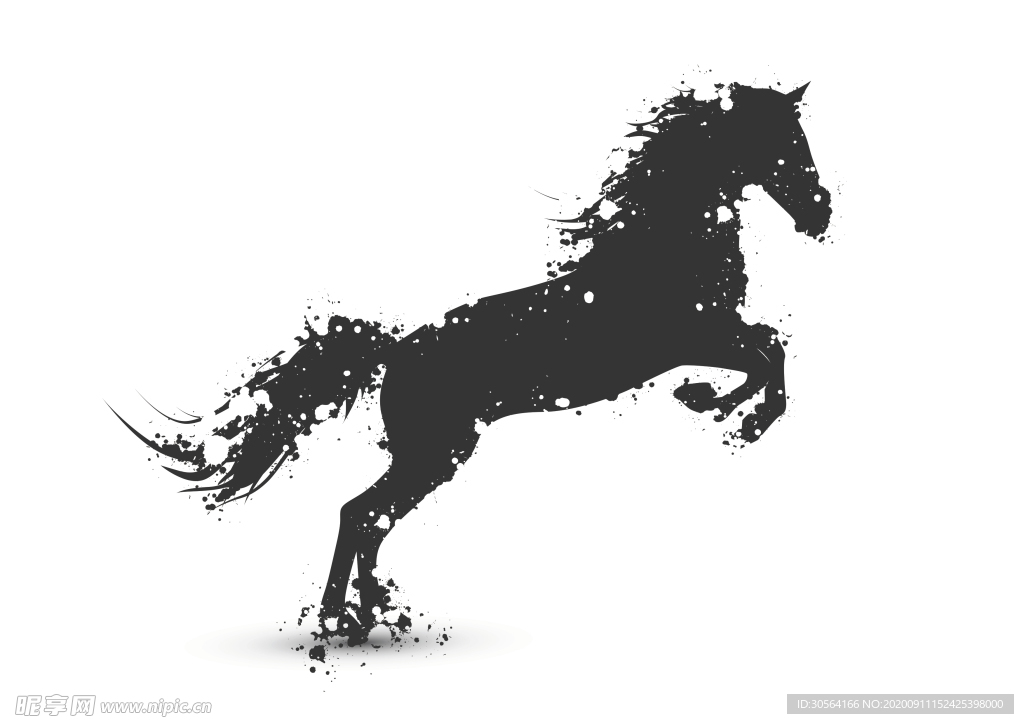 骏马飞奔水墨颗粒装饰素材