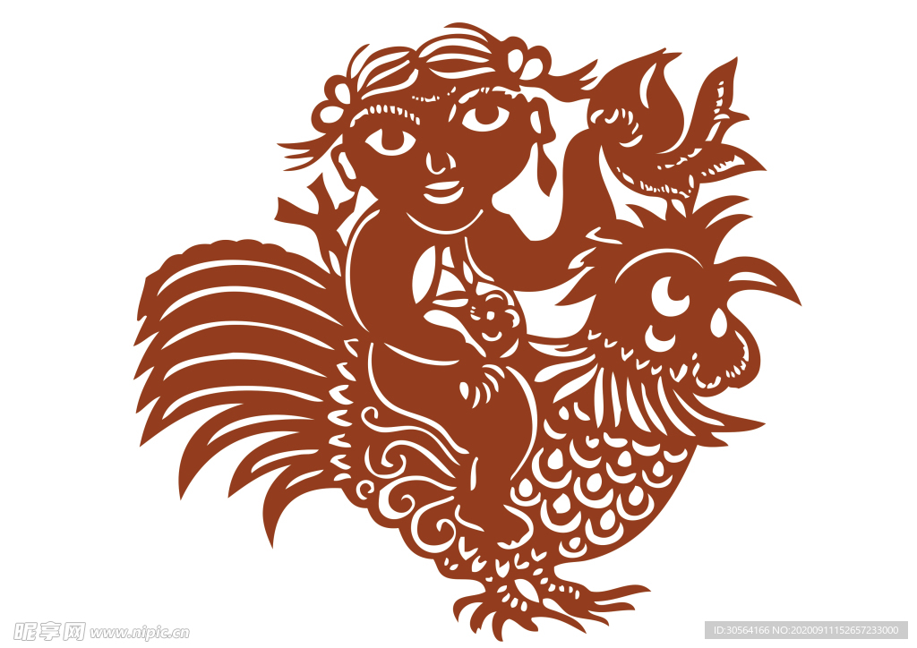 年画复古剪纸剪影古风海报素材