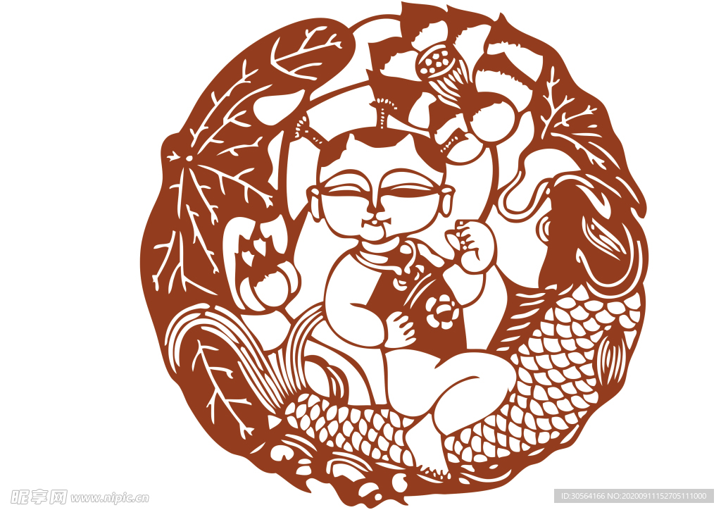 年画复古剪纸剪影古风海报素材