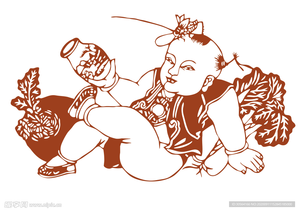 年画复古剪纸剪影古风海报素材