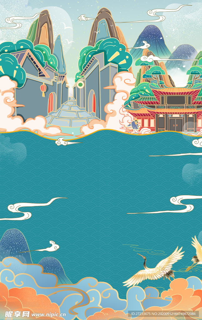 国潮手绘背景