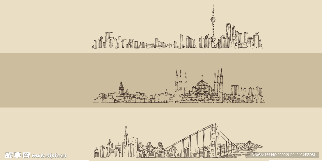 城市建筑线条墙贴墙画背景素材