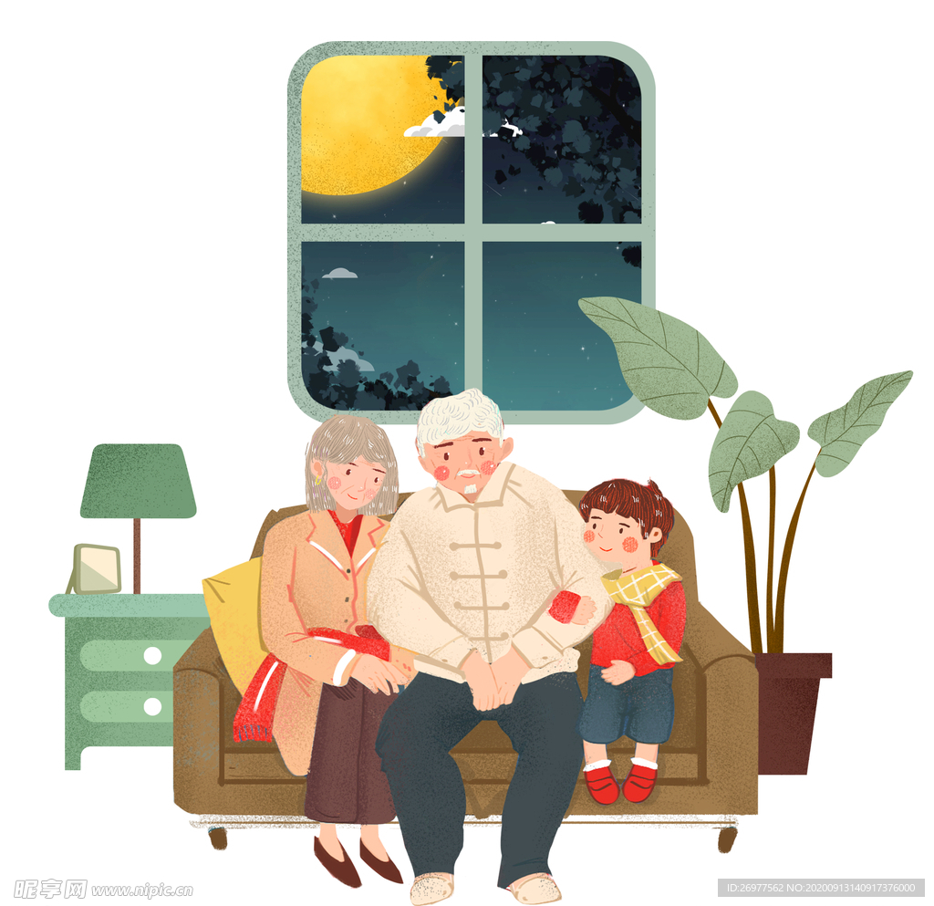 中秋节团圆赏月场景