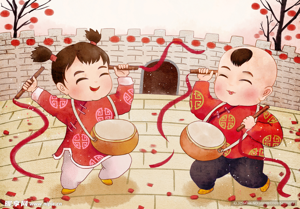 春节节日卡通插画背景素材