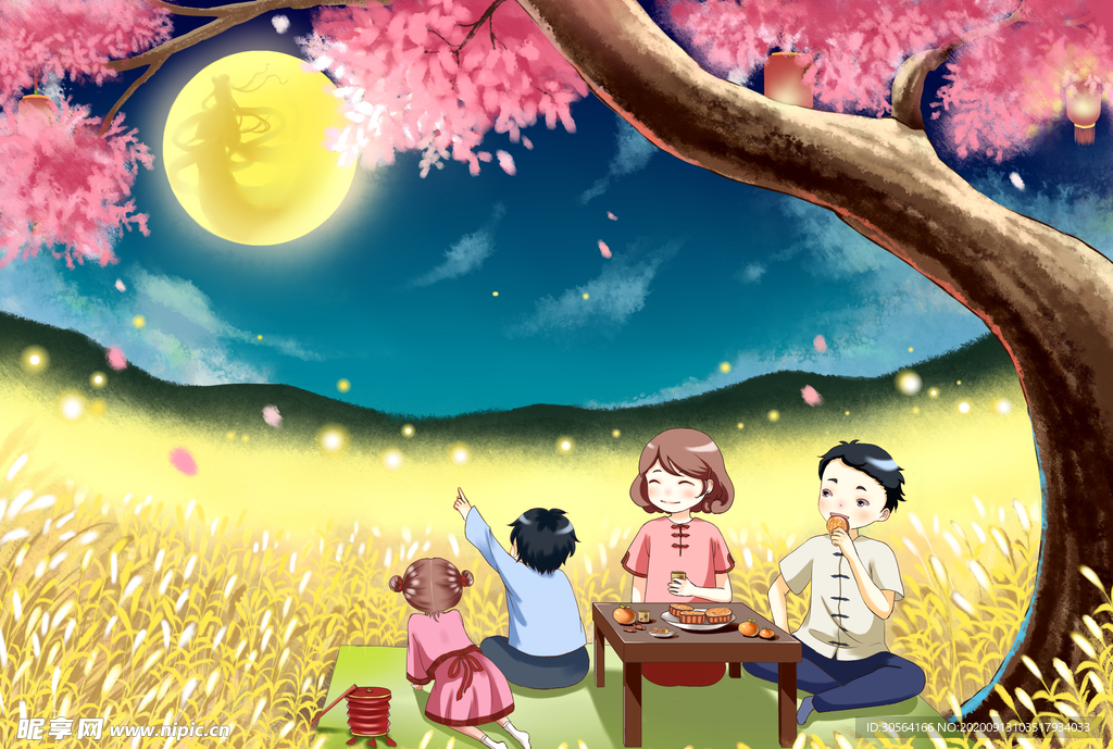 中秋节日卡通插画背景素材
