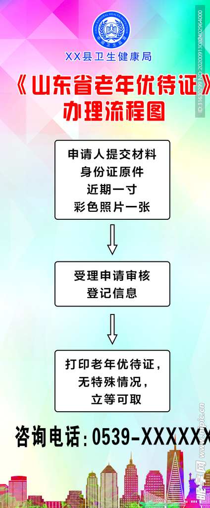 老年优待证办理流程图展架