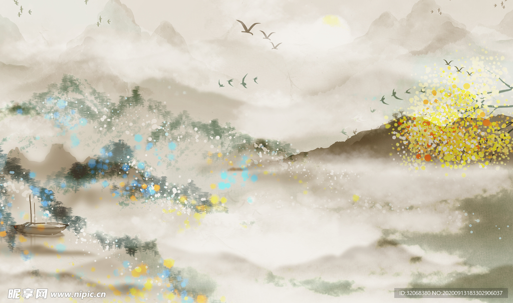 工笔花鸟背景墙装饰画