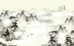 水墨山水 小船  背景墙