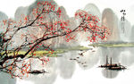 水墨山水 小船 背景墙