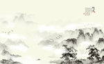 水墨山水 小船 背景墙