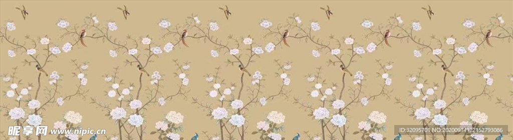 花鸟画 手绘花鸟 背景墙