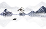 水墨山水 小船 背景墙