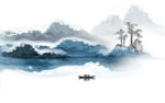 水墨山水 小船 背景墙