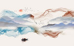 水墨画 小船 背景墙