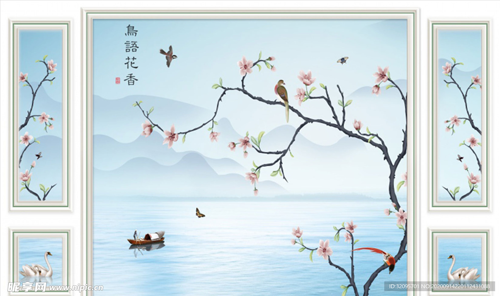 花鸟画 手绘花鸟 背景墙