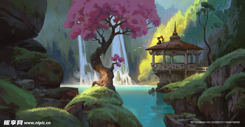 彩色动漫人物插画背景