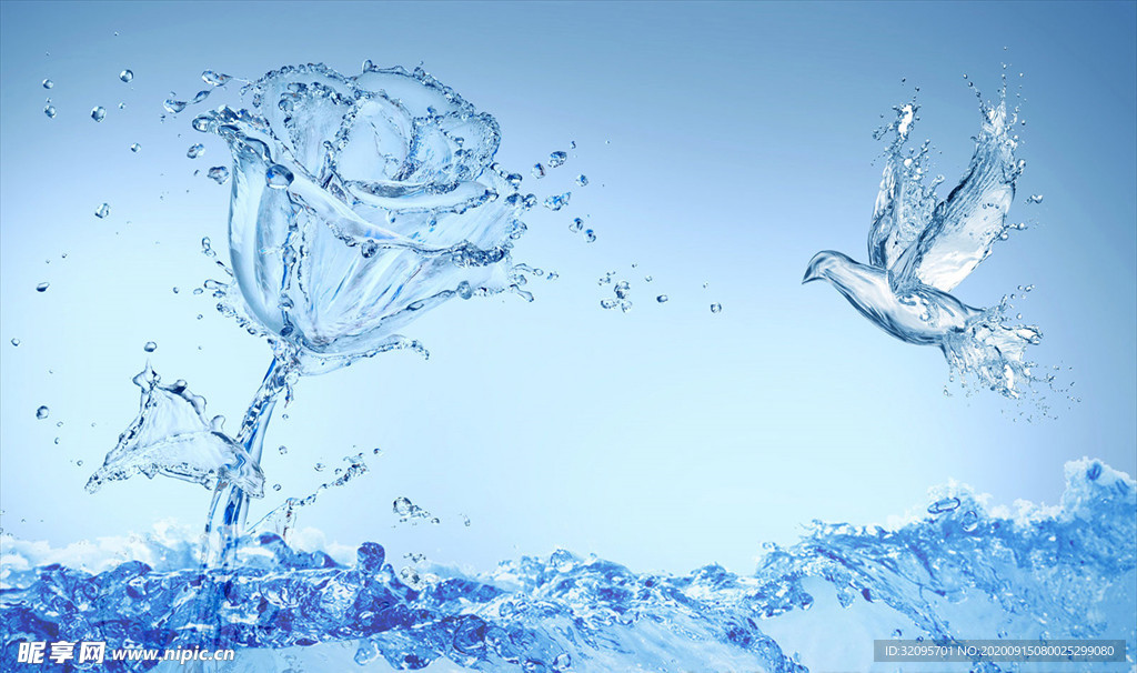 湖水玫瑰花背景墙