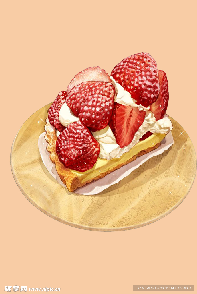 西式甜点草莓蛋糕下午茶手绘插画