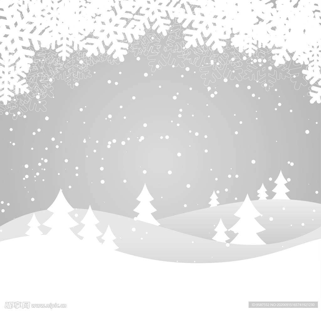 雪景 圣诞节 森林 剪纸 雪花
