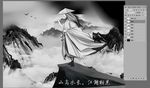 华山之巅斗笠剑客陡峭山峰高耸云