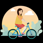 女孩骑单车插画