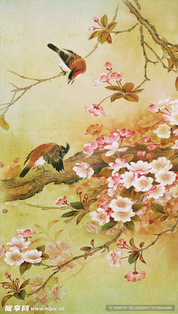 花鸟画 手绘画鸟 梅花 玄关图