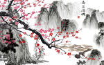 水墨山水 梅花 喜上眉梢 背景