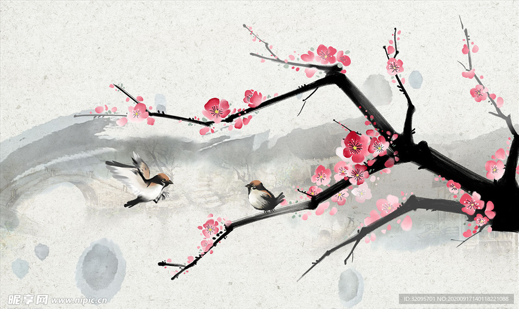 水墨画 梅花 背景墙