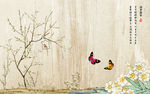 花鸟画 手绘画鸟 梅花 背景墙