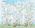 花鸟画 手绘画鸟 背景墙