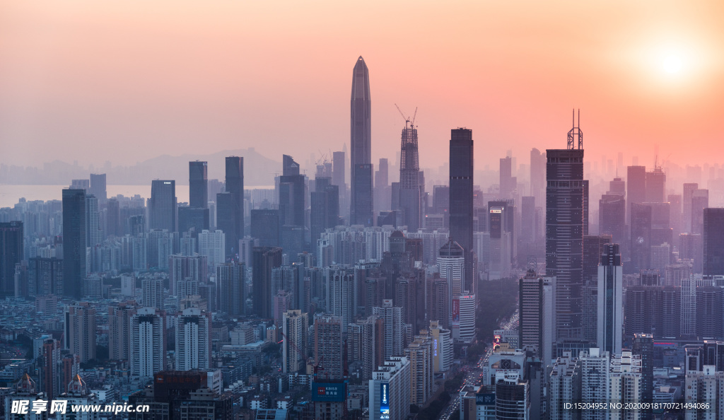 深圳城市夕阳剪影