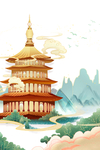 中国风绘画建筑塔
