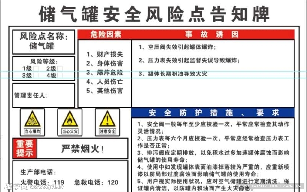 储气罐安全风险点告知牌