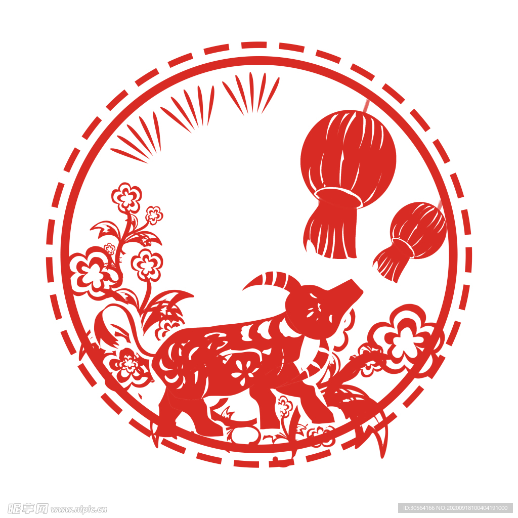 牛年剪纸复古装饰背景素材