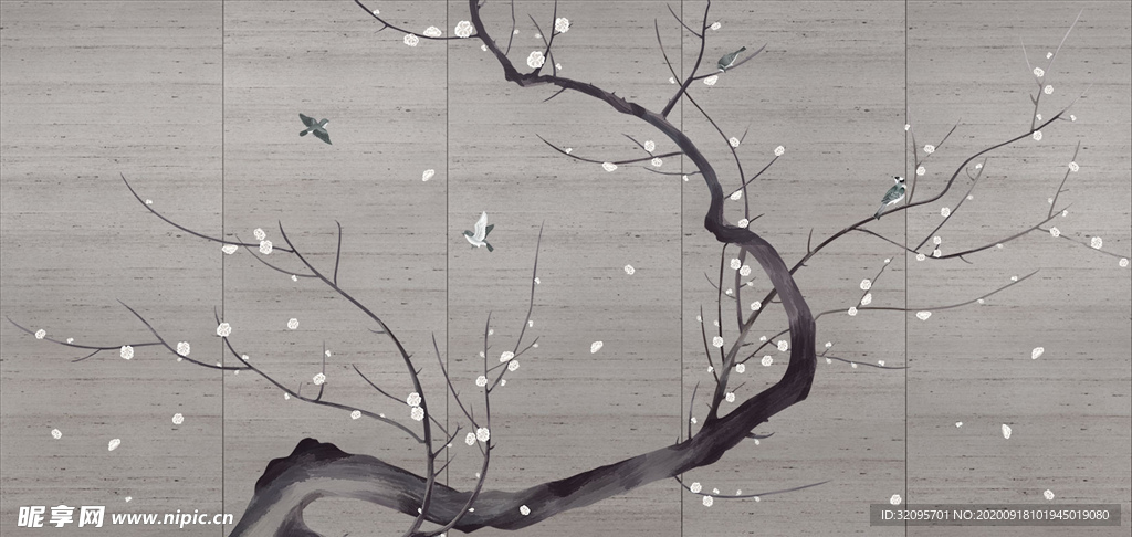 花鸟画 梅花 背景墙