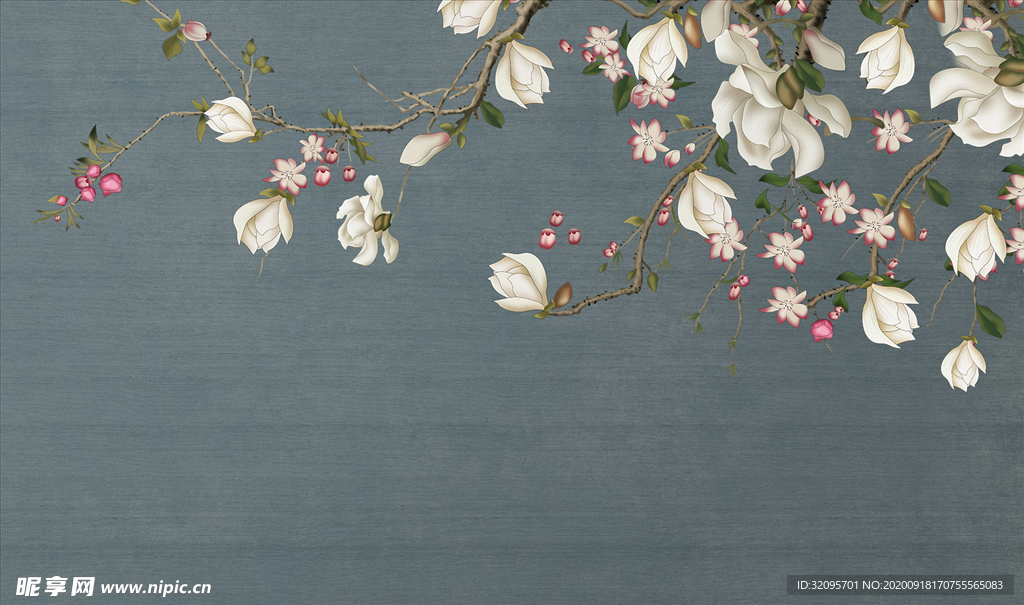 花鸟画 玉兰 背景墙