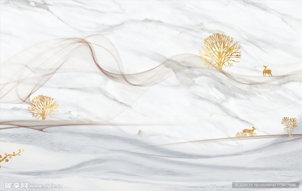 水彩画 飘带 鹿 背景墙