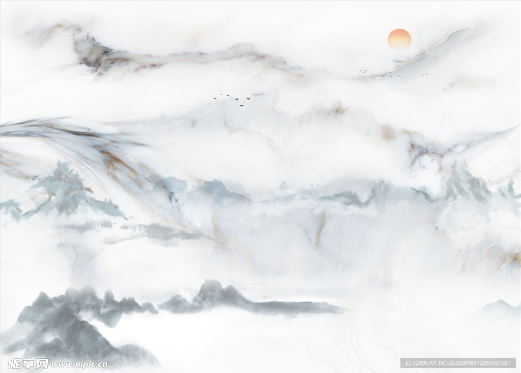 山水画 大理石纹 背景墙