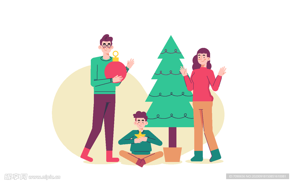 家庭圣诞插画