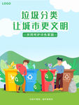 绿色简约垃圾分类回收提示牌海报