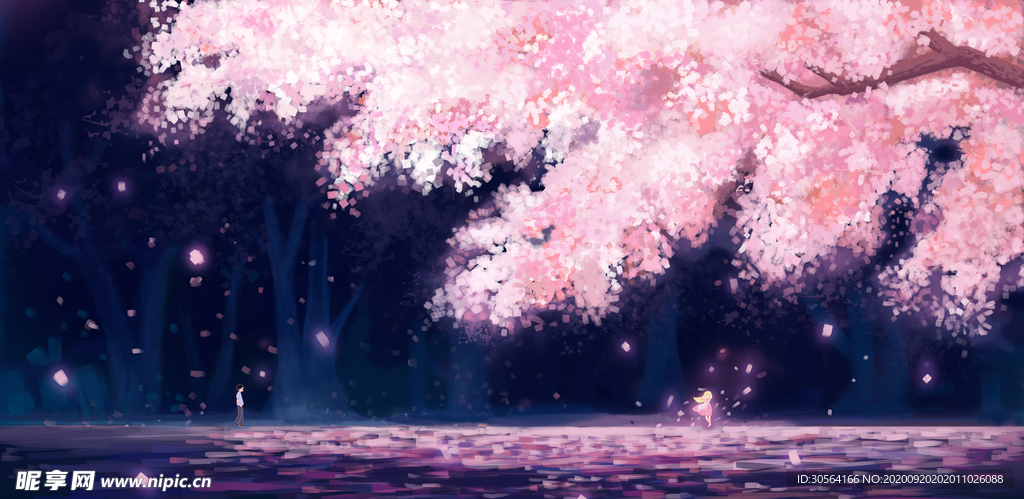樱花树插画卡通背景素材