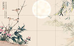 花鸟画 垂柳 太阳 背景墙