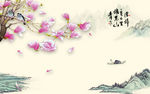 花鸟画 小船 玉兰 背景墙