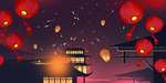 宫殿灯笼古风插画卡通背景素材